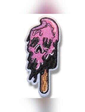 NWT Goth Punk Black and Pink Skull Melting Popsicle Iron On Patch